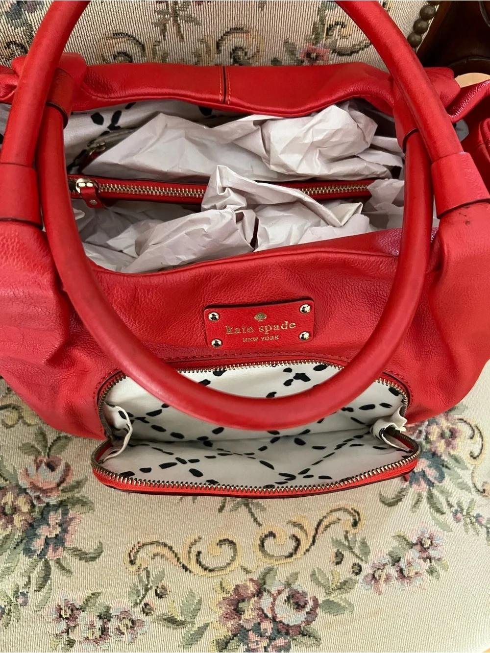 kate spade Red Leather Hobo with Front Zip Pocket - Picture 3 of 8